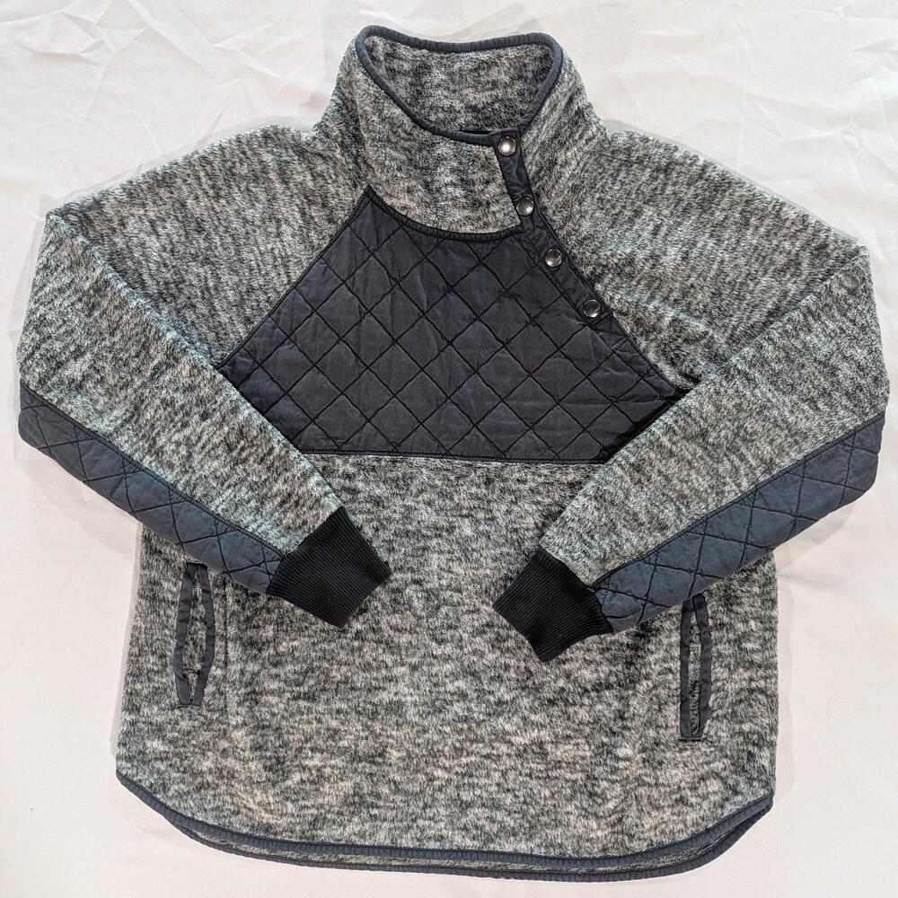 Abercrombie & Fitch Sweater Womens L Gray Quilted Fleece Snap Pullover Pockets